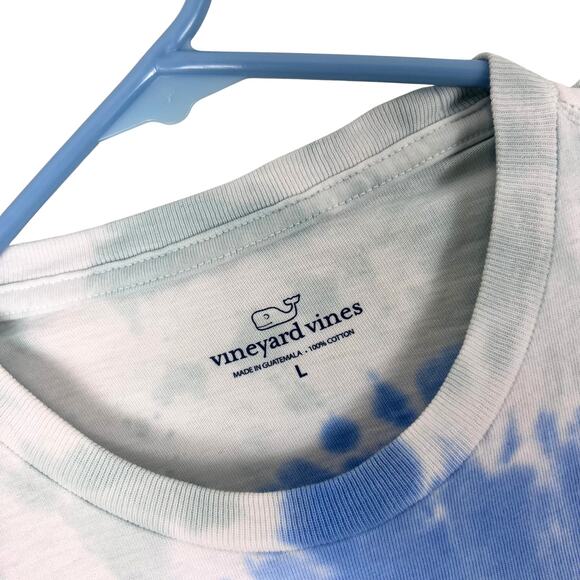 Vineyard Vines Boys L Tie Dye Whale Logo T-Shirt Blue White Graphic Tee - Picture 4 of 6